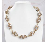 FQHIDMOMX Cultured White Keshi Pearl Yellow Plated Oval Nugget Beads Necklace Lady Women Gift Jewelry