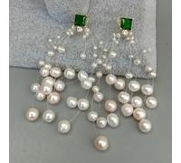 FQHIDMOMX Cultured White Rice Pearl Green stud Earrings for women