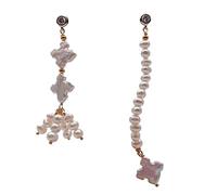 FQHIDMOMX Cultured White round flower Pearl Asymmetric Earrings Geometric Fashion Jewelry