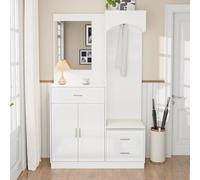 FQJVTDR Ensemble de Vestiaire d'Entrée,Armoire Compacte Moderne avec Miroir,Penderie d'Entrée,Rangement à Chaussures,éTagèRe De Rangement Multifonctionnelle (110 x 33 x 185.5 cm)