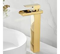 FQJYXWEWL Robinet de Salle de Bain Cascade doré, Robinet de vanité en Acier Inoxydable for lavabo de Salle de Bain, mitigeur de lavabo à Une poignée for Eau Chaude et Froide, Haut