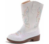 FQLGJMY Bottes Cow-girl Mi-mollet Pour Filles Bout Rond Talon épais Broderie Ethnique Paillettes Chaussures d'équitation de Princesse Printemps Automne Hiver Unisexe Pour Tout-petits Fête Cosplay