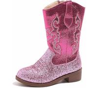 FQLGJMY Bottes Cow-girl Mi-mollet Pour Filles Bout Rond Talon épais Broderie Ethnique Paillettes Chaussures d'équitation de Princesse Printemps Automne Hiver Unisexe Pour Tout-petits Fête Cosplay