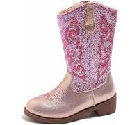 FQLGJMY Bottes Cow-girl Mi-mollet Pour Filles Bout Rond Talon épais Broderie Ethnique Paillettes Chaussures d'équitation de Princesse Printemps Automne Hiver Unisexe Pour Tout-petits Fête Cosplay