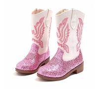 FQLGJMY Bottes Cow-girl Mi-mollet Pour Filles Bout Rond Talon épais Broderie Ethnique Paillettes Chaussures d'équitation de Princesse Printemps Automne Hiver Unisexe Pour Tout-petits Fête Cosplay