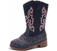 FQLGJMY Bottes Cow-girl Mi-mollet Pour Filles Bout Rond Talon épais Broderie Ethnique Paillettes Chaussures d'équitation de Princesse Printemps Automne Hiver Unisexe Pour Tout-petits Fête Cosplay