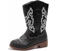 FQLGJMY Bottes Cow-girl Mi-mollet Pour Filles Bout Rond Talon épais Broderie Ethnique Paillettes Chaussures d'équitation de Princesse Printemps Automne Hiver Unisexe Pour Tout-petits Fête Cosplay