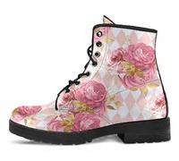 FQLGJMY Bottes Montantes Pour Femmes en Cuir à Lacets Imprimé Rose Fille et Champignons Fleuris Idéales Pour Style Décontracté Voyages ou Fêtes (Noël Halloween Christmas) Personnalisables