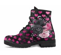 FQLGJMY Bottes Montantes Pour Femmes en Cuir à Lacets Imprimé Rose Fille et Champignons Fleuris Idéales Pour Style Décontracté Voyages ou Fêtes (Noël Halloween Christmas) Personnalisables