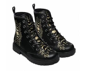 FQLGJMY Bottines à lacets en cuir pour femme avec imprimé animaux/lune/tête de mort/fleurs - Style gothique à plateforme, pour voyages, quotidien, Halloween, Noël et fêtes