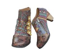 FQLGJMY Bottines Pour Femme Style Vintage Ethnique Bohème Broderie Léopard Coupe Basse Talon Bout Pointu Lacets Robe Jupe Jean Décontracté Quotidien Fête Rendez-vous Voyage