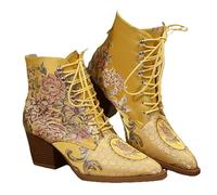 FQLGJMY Bottines Pour Femme Style Vintage Ethnique Bohème Broderie Léopard Coupe Basse Talon Bout Pointu Lacets Robe Jupe Jean Décontracté Quotidien Fête Rendez-vous Voyage