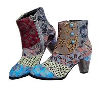 FQLGJMY Bottines Pour Femme Style Vintage Ethnique Bohème Broderie Léopard Coupe Basse Talon Bout Pointu Lacets Robe Jupe Jean Décontracté Quotidien Fête Rendez-vous Voyage