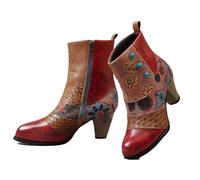 FQLGJMY Bottines Pour Femme Style Vintage Ethnique Bohème Broderie Léopard Coupe Basse Talon Bout Pointu Lacets Robe Jupe Jean Décontracté Quotidien Fête Rendez-vous Voyage