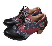 FQLGJMY Bottines Pour Femme Style Vintage Ethnique Bohème Broderie Léopard Coupe Basse Talon Bout Pointu Lacets Robe Jupe Jean Décontracté Quotidien Fête Rendez-vous Voyage