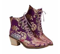 FQLGJMY Bottines Pour Femme Style Vintage Ethnique Bohème Broderie Léopard Coupe Basse Talon Bout Pointu Lacets Robe Jupe Jean Décontracté Quotidien Fête Rendez-vous Voyage