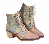 FQLGJMY Bottines Pour Femme Style Vintage Ethnique Bohème Broderie Léopard Coupe Basse Talon Bout Pointu Lacets Robe Jupe Jean Décontracté Quotidien Fête Rendez-vous Voyage