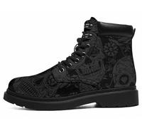 FQLGJMY Bottines Pour Femmes Gothique Motif Tête de Mort Fleurs Roses et Flammes Lacets Cuir Céger Plateforme Bout Rond, parfaites Jeans Robes Mode Décontractée Au Quotidien Voyages Soirées