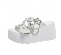 FQLGJMY Chaussons Platform Wedge SIides femmes avec chaîne étoile rivet strass ouvert orteil été mode scintillant strass sandales glisser sur les chaussons pour l'intérieur extérieur