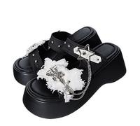 FQLGJMY Chaussons Platform Wedge SIides femmes avec chaîne étoile rivet strass ouvert orteil été mode scintillant strass sandales glisser sur les chaussons pour l'intérieur extérieur