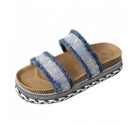 FQLGJMY Chaussons Platform Wedge SIides femmes avec chaîne étoile rivet strass ouvert orteil été mode scintillant strass sandales glisser sur les chaussons pour l'intérieur extérieur