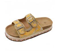FQLGJMY Chaussons Platform Wedge SIides femmes avec chaîne étoile rivet strass ouvert orteil été mode scintillant strass sandales glisser sur les chaussons pour l'intérieur extérieur