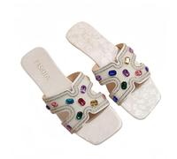 FQLGJMY Chaussons Platform Wedge SIides femmes avec chaîne étoile rivet strass ouvert orteil été mode scintillant strass sandales glisser sur les chaussons pour l'intérieur extérieur