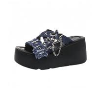 FQLGJMY Chaussons Platform Wedge SIides femmes avec chaîne étoile rivet strass ouvert orteil été mode scintillant strass sandales glisser sur les chaussons pour l'intérieur extérieur