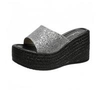 FQLGJMY Chaussons Platform Wedge SIides femmes avec chaîne étoile rivet strass ouvert orteil été mode scintillant strass sandales glisser sur les chaussons pour l'intérieur extérieur