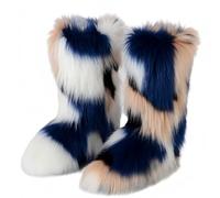 FQLGJMY Faux fourrure fourrure bottes de neige femmes hiver fuzzy chaussures mousseuses daim chaud mi-veau confortable extérieur chaussures de mode plates