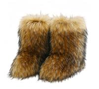FQLGJMY Faux fourrure fourrure bottes de neige femmes hiver fuzzy chaussures mousseuses daim chaud mi-veau confortable extérieur chaussures de mode plates