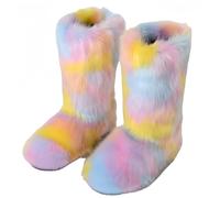 FQLGJMY Faux fourrure fourrure bottes de neige femmes hiver fuzzy chaussures mousseuses daim chaud mi-veau confortable extérieur chaussures de mode plates