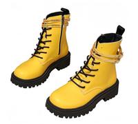 FQLGJMY Femmes Chunky talon combat bottes avec chaîne amour boucle strass décoration plate-forme bottes cheville lace jusqu'à streetwear mode confortable bloc talon pour l'automne hiver