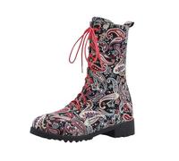 FQLGJMY Femmes mi-veau genou haut cowboy combat bottes Vintage ethnique fleur conception cuir dentelle ronde orteil gros talons bas bottes à cheval Boho hiver automne robe décor de fête