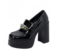 FQLGJMY Femmes Semelle épaisse léger à Talons Hauts Chaussures Simples Plateforme Talon Gros Talon Ultra-Haut Style européen et américain Mode Mary Janes Pompes avec Boucle Strass Arc Dentelle Perle