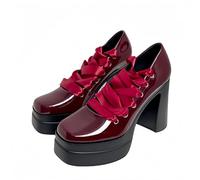 FQLGJMY Femmes Semelle épaisse léger à Talons Hauts Chaussures Simples Plateforme Talon Gros Talon Ultra-Haut Style européen et américain Mode Mary Janes Pompes avec Boucle Strass Arc Dentelle Perle