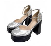 FQLGJMY Femmes Semelle épaisse léger à Talons Hauts Chaussures Simples Plateforme Talon Gros Talon Ultra-Haut Style européen et américain Mode Mary Janes Pompes avec Boucle Strass Arc Dentelle Perle