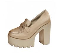 FQLGJMY Femmes Semelle épaisse léger à Talons Hauts Chaussures Simples Plateforme Talon Gros Talon Ultra-Haut Style européen et américain Mode Mary Janes Pompes avec Boucle Strass Arc Dentelle Perle