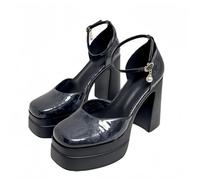 FQLGJMY Femmes Semelle épaisse léger à Talons Hauts Chaussures Simples Plateforme Talon Gros Talon Ultra-Haut Style européen et américain Mode Mary Janes Pompes avec Boucle Strass Arc Dentelle Perle