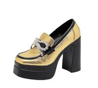 FQLGJMY Femmes Semelle épaisse léger à Talons Hauts Chaussures Simples Plateforme Talon Gros Talon Ultra-Haut Style européen et américain Mode Mary Janes Pompes avec Boucle Strass Arc Dentelle Perle