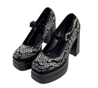 FQLGJMY Femmes Semelle épaisse léger à Talons Hauts Chaussures Simples Plateforme Talon Gros Talon Ultra-Haut Style européen et américain Mode Mary Janes Pompes avec Boucle Strass Arc Dentelle Perle