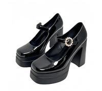 FQLGJMY Femmes Semelle épaisse léger à Talons Hauts Chaussures Simples Plateforme Talon Gros Talon Ultra-Haut Style européen et américain Mode Mary Janes Pompes avec Boucle Strass Arc Dentelle Perle