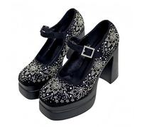 FQLGJMY Femmes Semelle épaisse léger à Talons Hauts Chaussures Simples Plateforme Talon Gros Talon Ultra-Haut Style européen et américain Mode Mary Janes Pompes avec Boucle Strass Arc Dentelle Perle