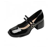 FQLGJMY Plateforme en Cuir breveté pour Femmes Mary Janes Robe Pompes Gothique Chaussures à Talons Gros Bas Douce Lolita fermée Orteil Cheville Bracelet réglable