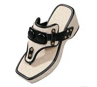 FQLGJMY Sandales À Plateforme Femme Semelle Compensée Liège Style Confucius Rivet Boucle Espadrille Slip-On Ouvertes Décontracté Élégant Punk Bohème Été Mules Pour Plage Voyage Soirée Rendez-Vous