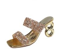 FQLGJMY Sandales à talons clairs pour femmes avec arc perle strass décoration carré orteil ouvert bas bloc gros slip sur robe sandales pour mariage de fête