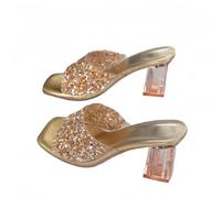 FQLGJMY Sandales à talons clairs pour femmes avec arc perle strass décoration carré orteil ouvert bas bloc gros slip sur robe sandales pour mariage de fête