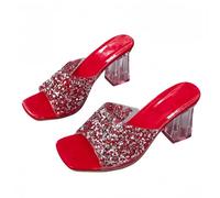 FQLGJMY Sandales à talons clairs pour femmes avec arc perle strass décoration carré orteil ouvert bas bloc gros slip sur robe sandales pour mariage de fête