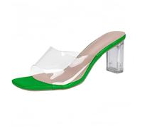 FQLGJMY Sandales à talons clairs pour femmes avec arc perle strass décoration carré orteil ouvert bas bloc gros slip sur robe sandales pour mariage de fête