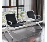 FQMYLTYN Chaise d'accueil, Chaise de Salle D'aéroport, Banc de Réception de Bureau 2 Places en Cuir PU avec Table et Accoudoirs, pour Hall D'entrée, Hôpital, Banque, Salon de Coiffure(Black)
